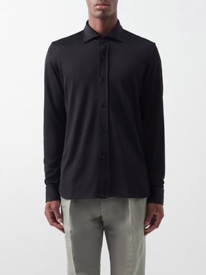 Tom Ford - Point-collar Jersey Shirt - Mens - Black