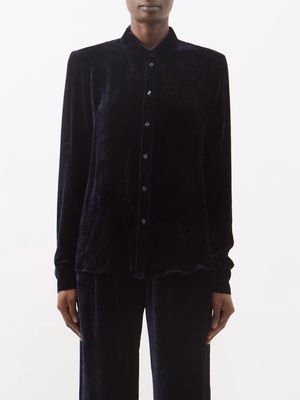 Tom Ford - Point-collar Velvet Shirt - Womens - Navy