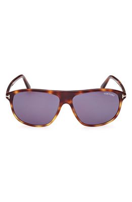 TOM FORD Prescott 60mm Square Sunglasses in Shiny Blonde Havana /Blue