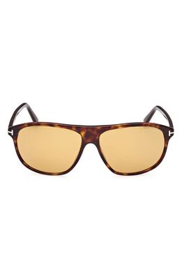 TOM FORD Prescott 60mm Square Sunglasses in Shiny Dark Havana /Amber