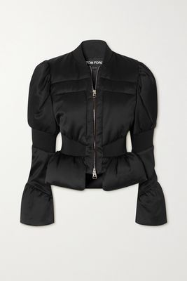 TOM FORD - Quilted Padded Satin Down Peplum Jacket - Black