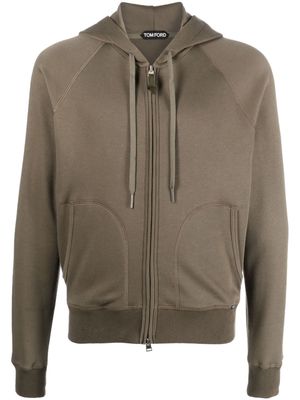 TOM FORD raglan sleeves zipped cotton hoodie - Green