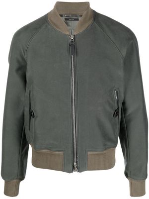 TOM FORD ribbed-detail zipped-up bomber jacket - Green