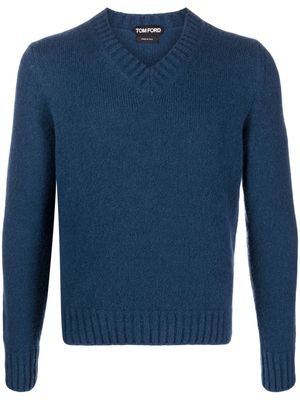 TOM FORD ribbed-knit V-neck jumper - Blue
