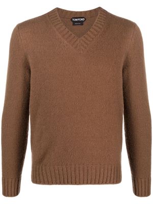 TOM FORD ribbed-knit V-neck jumper - Brown