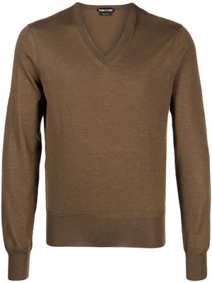 TOM FORD ribbed V-neck jumper - Brown