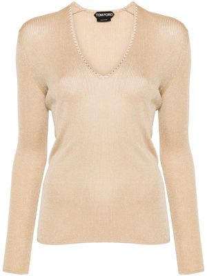 TOM FORD ribbed V-neck jumper - Neutrals