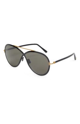 TOM FORD Rickie 65mm Gradient Polarized Round Sunglasses in Yellow Gold /Smoke