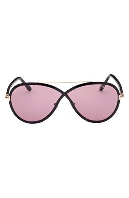 TOM FORD Rickie 65mm Oversize Round Sunglasses in Shiny Black /Violet