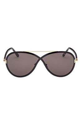 TOM FORD Rickie 65mm Oversize Round Sunglasses in Shiny Yellow Gold /Smoke