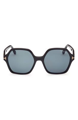 TOM FORD Romy 56mm Polarized Geometric Sunglasses in Shiny Black /Blue