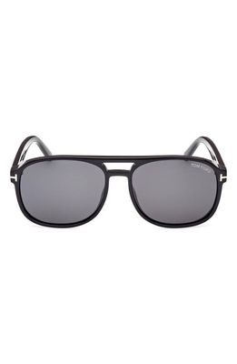 TOM FORD Rosco 58mm Navigator Sunglasses in Shiny Black /Logo /Smoke