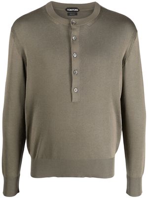 TOM FORD round-neck buttoned silk jumper - Green