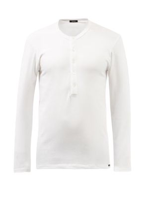 Tom Ford - Round-neck Cotton-blend Jersey Henley Top - Mens - White