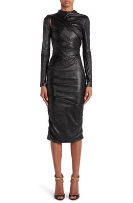 TOM FORD Ruched Long Sleeve Faux Leather Dress in Black