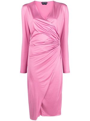 TOM FORD ruched wrap midi dress - Pink