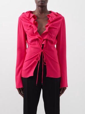Tom Ford - Ruffled Stretch-cady Top - Womens - Bright Pink
