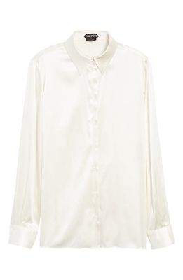 TOM FORD Satin Button-Up Blouse in Chalk