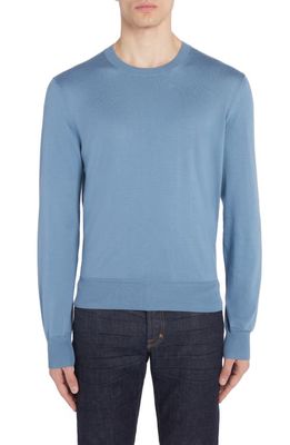 TOM FORD Sea Island Cotton Crewneck Sweater in Denim Blue