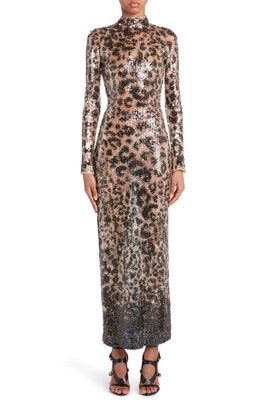 TOM FORD Sequin Leopard Print Long Sleeve Gown in Marron Glace