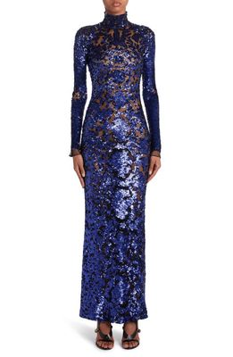 TOM FORD Sequin Snake Design Long Sleeve Gown in Blue