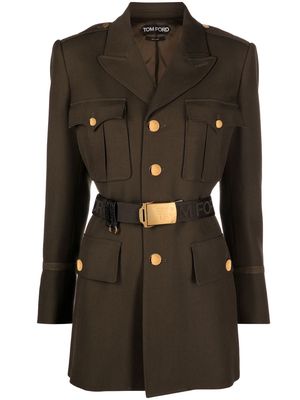 TOM FORD single-breasted belted-waist coat - Green