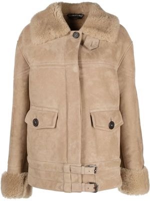 TOM FORD single-breasted shearling-trim jacket - Neutrals