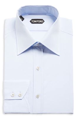 TOM FORD Slim Fit Solid Cotton Poplin Button-Up Shirt in Light Blue