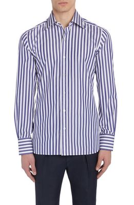 TOM FORD Slim Fit Stripe Button-Up Shirt in White/Blue