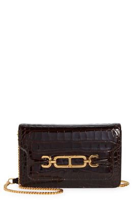 TOM FORD Small Whitney Croc Embossed Leather Shoulder Bag in 1B087 Espresso