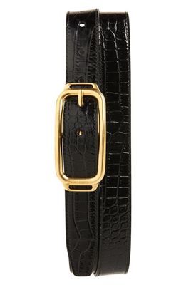 TOM FORD Stadium Buckle Croc Embossed Patent Leather Belt in Black