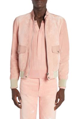 TOM FORD Stand Collar Suede Jacket in Pale Pink