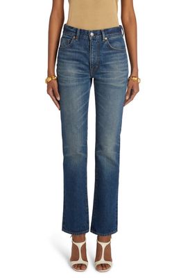 TOM FORD Stonewashed Straight Leg Jeans in Mid Blue