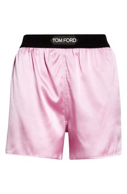 TOM FORD Stretch Silk Satin Pajama Shorts in Primrose Lilac