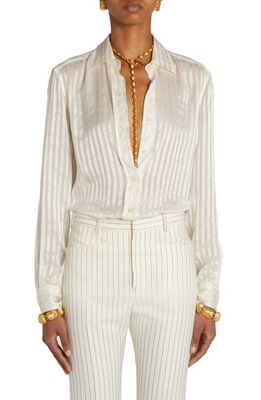 TOM FORD Stripe Silk Button-Up Shirt in Ecru
