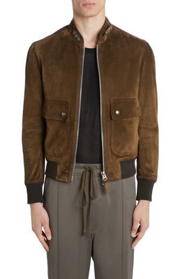 TOM FORD Suede Bomber Jacket in Khaki