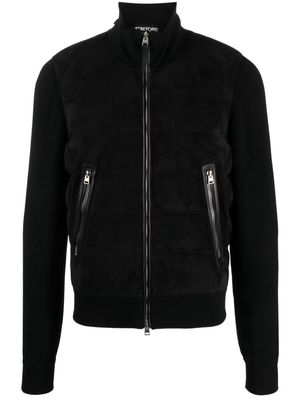 TOM FORD suede-panelled knitted bomber jacket - Black