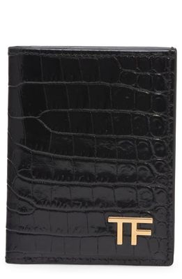 TOM FORD T-Line Alligator Embossed Leather Bifold Card Holder in Black