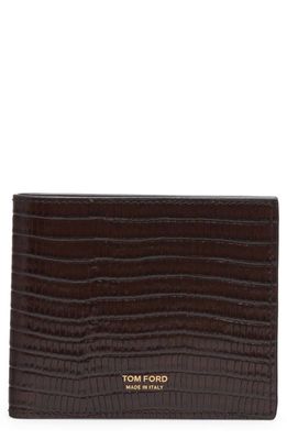 TOM FORD T-Line Croc Embossed Patent Leather Bifold Wallet in Chocolate Brown
