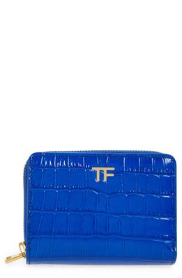 TOM FORD T-Line Croc Embossed Patent Leather Zip Wallet in 1L025 Cobalt