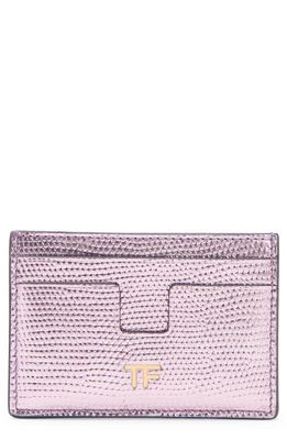 TOM FORD T-Line Lizard Embossed Metallic Leather Card Holder in Light Pink