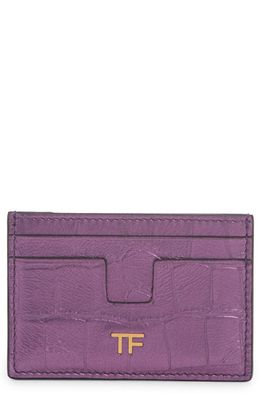 TOM FORD T-Line Metallic Croc Embossed Leather Card Holder in Mauve