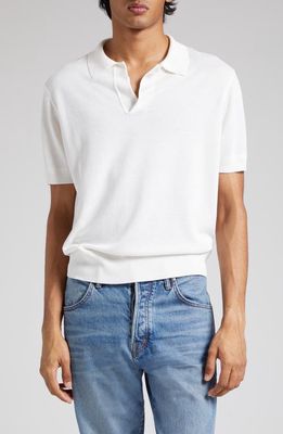 TOM FORD Textured Silk & Cotton Polo Sweater in Chalk