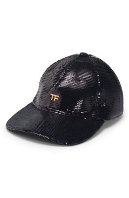 TOM FORD TF Logo Sequin Baseball Cap in Black