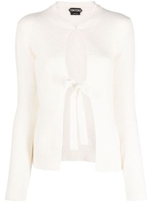 TOM FORD tie-fastening knitted cardigan - White