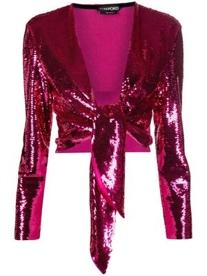TOM FORD tie-fastening sequinned blouse - Pink