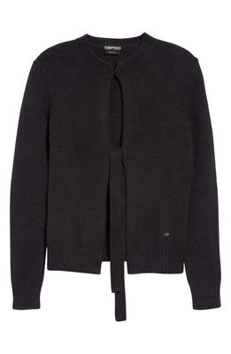 TOM FORD Tie Front Cotton Blend Cardigan in Black