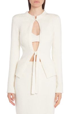 Tom Ford Tie Front Cotton Blend Cardigan in Chalk