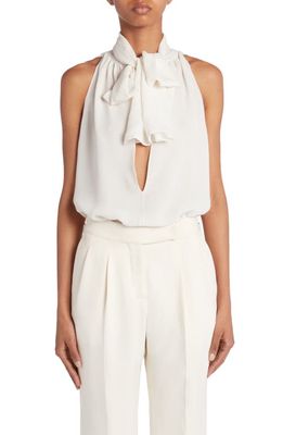TOM FORD Tie Neck Cutout Sleeveless Silk Georgette Top in Chalk