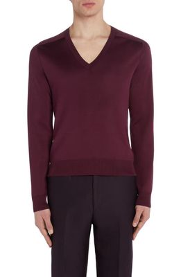 TOM FORD V-Neck Double Face Silk Blend Sweater in Plum